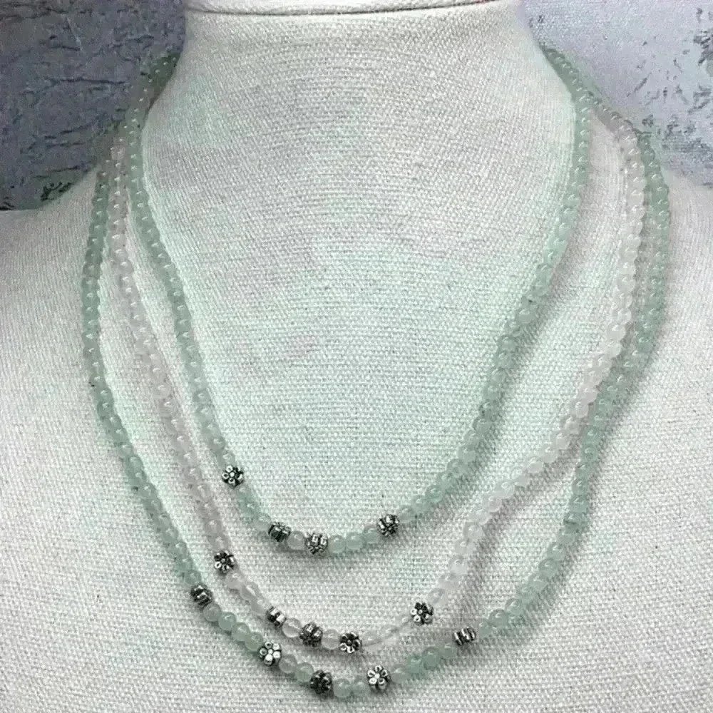 Vintage Stone Bead Necklace Pink and Green